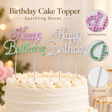 Sparkling Rhinestone Birthday Cake Topper, Elegant Crystal Style Cake Decoration Plugin, Suitable For Birthday Party Dessert Decoration, Creating A High-End Sparkling Celebration Atmosphere - Style a - View 5