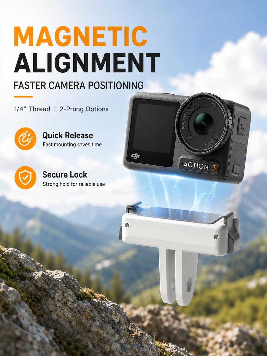 Magnetic Quick Release Mount, Compatible With DJI Osmo Action 6/Nano Or Action 5 Pro/4/3, 1/4 Thread Or Dual Claw Version, Suitable For Tripod/Selfie Stick - View 1