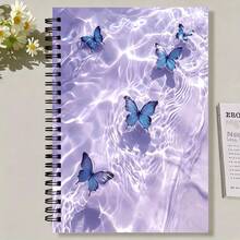 1PC Purple Water Ripple Blue Butterfly Spiral Notebook, Aesthetic Cute Journal Notebook, Back To School Supplies, Decorative Writing Notepad, Gift For Women Girls, Office School Stationery - A - View 4