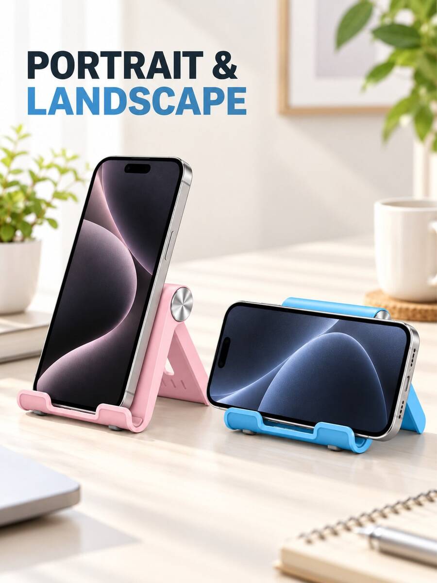 1/2pcs Foldable Portable Desktop Phone Stand, Premium ABS Material, Adjustable Angle, Compact Lightweight Pocket Size, Suitable For All Smartphones And Tablets, Stable Anti-Slip, Space-Saving