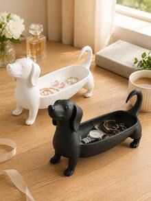 1pc Dachshund Decorative Storage Tray, Cute Puppy Shaped Ring, Earring, Necklace, Bracelet, Key And Small Items Organizer Box, Bedroom, Vanity, Entryway Or Desktop Decor, Gift Dog Tray Jewelry Storage Decoration - Multicolor - View 1