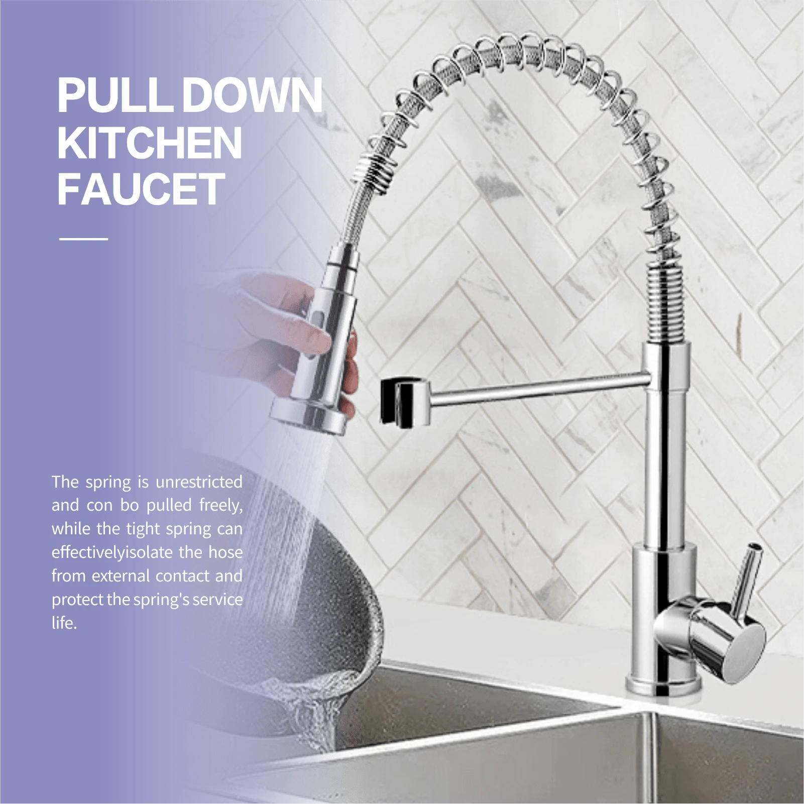 High-Performance Pull-Down Kitchen Faucet, 2-Way Water Flow & 360° Free Swivel, Precision-Crafted Hose & Ceramic Valve, Comprehensive Hardware Included - Plating - View 1