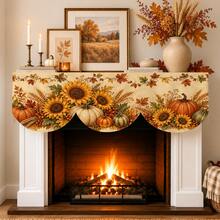 Autumn Harvest Pumpkin Maple Leaf Fireplace Scarf, Sunflower, Fruit Basket & Candle Lantern Patterns Available, Vintage Farmhouse Style Warm Beige Background With Wheat Ear Berry Print, Suitable For Living Room Fireplace Mantel, Entryway Cabinet Decoration & Thanksgiving Family Gathering Decor - Multicolor - View 20