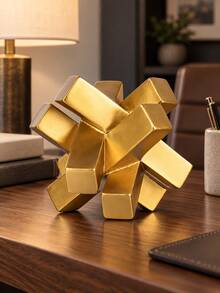 1pc Gold Geometric Knot Statue, Modern Abstract Decorative Sculpture, Luxury Home Decor Accent For Coffee Table Bookshelf Mantel Living Room Office Desk Console Table And Entryway - Multiple Styles - View 7