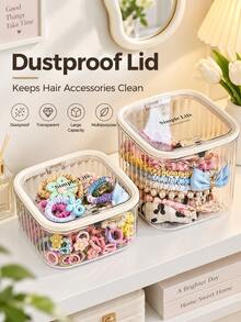 Kotak Penyimpanan Transparan Bergaris Vertikal dengan Tutup Flip Anti Debu, Tersedia 2 Ukuran, Organizer Aksesori Rambut Kapasitas Besar untuk Ikat Rambut, Bando, Jepit Rambut, Pita, Desain Transparan, Bukaan Lebar untuk Akses Mudah, Kotak Organizer Perhiasan Makeup untuk Meja, Kotak Penyimpanan Multifungsi untuk Kamar Tidur dan Asrama - MultiWarna - View 7