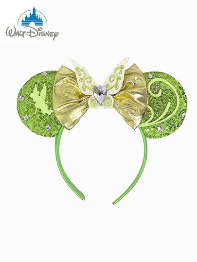 1pc Disney Mickey Mouse Headband, Featuring A Charming Fairy Tale Aesthetic, This Minnie Ear Headband Is A Glamorous Green Fairy Sequin Ear Headband With Exquisitely Crafted Fairy Wing Accessories. The Rich Green Sequin Decoration Paired With The Delicate Fairy Wing Structure Creates A Rich Visual Layering Effect Under Different Lighting Conditions. (Hair Accessories, Hair, Headband, Headscarf, Polka Dot, Holiday, Holiday Essentials, Holiday Accessories, Y2k, Hair Clip)