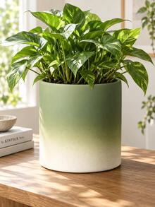 1pc Gradient Green Cylindrical Flower Pot, Nordic Style Desktop Vase For Green Plants And Potted Plants. - A - View 3