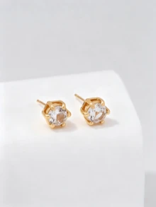 5pcs Elegant Heart Zirconia Jewelry Set, Twisted Chain Necklace, Stud Earrings & Open Ring Combination - Gold - View 2