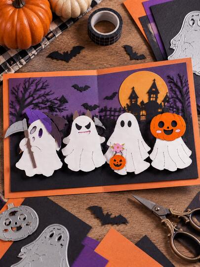 1PC Halloween Ghosts Metal Cutting Dies, New Arrival Die Cuts, Embossing Stencils For DIY Crafting Scrapbooking Supplies, Template Mould, Photo Album Decorative Paper Die Cuts For Card Making, DIY Craft Decoration