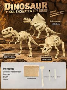 1pc Dinosaur Fossil Excavation Toy (With Free Tools) - Tyrannosaurus Rex/Triceratops Etc., Children's DIY Puzzle Treasure Hunt Toy, Suitable For Boys And Girls - Each Box Contains Dinosaur Fossil Plaster + 3 Tools - View 36