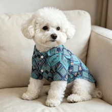1pc Blue Plaid Shirt, Plaid Design Showcases Personalized, Lightweight Fabric Suitable For All Seasons. Snap Button Design For Easy Wear, Non-Stretch Slim Fit Suitable For Small To Medium Dogs And Large Dog Puppies. Great For Outings, Travel, Parties And Photo Shoots - Mint Blue - View 5