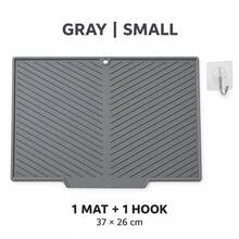 1 Set Small Silicone Draining Mat With Adhesive Hook, 37 X 26 Cm, Flexible Kitchen Countertop Draining Rack With Drainage Hole, Compact Kitchen Hanging Storage, Black Or Gray, 1 Mat + 1 Hook Set - Multicolor - View 9
