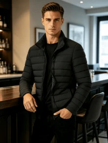Men's Lightweight Long Sleeve Coat, Elegant And Warm, Suitable For Autumn/Winter, Fashionable And Minimalist, Perfect For Casual Walks - Black - View 1