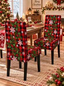 Christmas Dining Chair Set Red & Black Plaid Holly Berry Snowflake Print Chair Covers Restaurant Kitchen Holiday Table Decor - Red - View 9