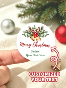 1/60/120/180/240pcs Round Customized Pattern Stickers, Customizable Pattern Text Waterproof PVC Round Stickers, Can Design Santa Claus, Snowflake And Other Christmas Element Patterns, Suitable For Christmas Gift Box Decoration, Storage Labeling, Handmade Decoration, Sealed Jar Marking, Perfect For Giving To Her, Him, Friends, Family, Couples, Christmas Lovers, Applicable For Christmas Party, Costume Party, Christmas Eve Theme Gathering - Multicolor - View 1