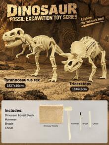 1pc Dinosaur Fossil Excavation Toy (With Free Tools) - Tyrannosaurus Rex/Triceratops Etc., Children's DIY Puzzle Treasure Hunt Toy, Suitable For Boys And Girls - Each Box Contains Dinosaur Fossil Plaster + 3 Tools - View 25