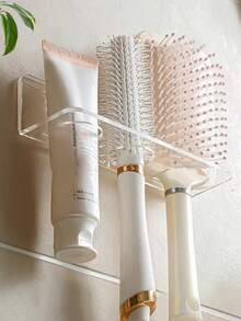 1/2/3/4pcs Acrylic Plastic Bathroom Comb Holder, Wall-Mounted No-Drill Vanity Storage Rack, Transparent Comb And Toiletries Organizer, 6.89 Inches Long - Clear - View 3