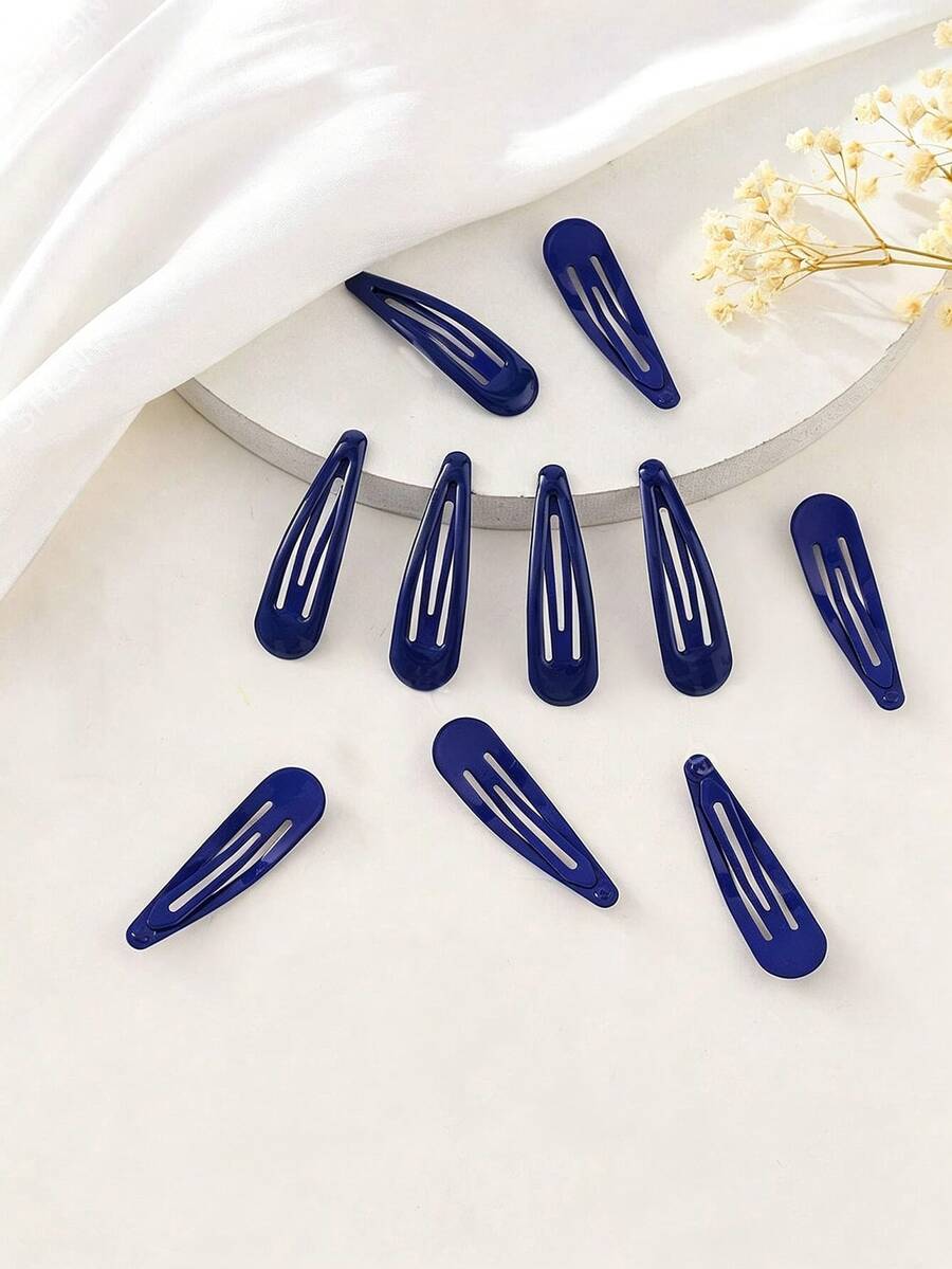 10pcs 5cm Navy Blue Water Drop BB Hair Clips | Elegant Water Drop Design Side-Parting Hair Clips For Daily Commute, Practical Hair Accessories Set, Claw Clips, Hair Claws, Hair Clips, Hair Pins, Hair Accessories - Navy Blue - View 1
