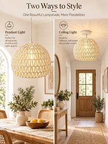 Kap Lampu Gantung Rotan Anyam Gaya Bohemian, Kap Lampu Gantung Tenun Tangan dengan Efek Cahaya Hangat, Dekorasi Rustic untuk Kamar Tidur, Ruang Tamu, Ruang Makan, Kafe dan Rumah, Aksesori Pencahayaan Farmhouse Bohemian - A - View 5