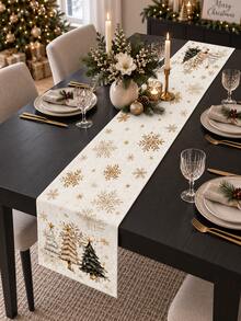 1 buah Taplak Meja Natal, Motif Kepingan Salju Emas, Pohon Natal Klasik, Motif Bintang, Dekorasi Meja Natal Gaya Pedesaan Amerika, Cocok untuk Pesta Makan Malam Liburan, Meja Makan Dapur - MultiWarna - View 12