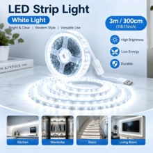 High Brightness LED Light Strip, Flexible LED Light Bar, USB Powered, With Button Switch, TV Background Decoration Light, Warm White/Cool White, Easy Installation, Suitable For TV Background, Bedroom, Living Room, Hallway, Kitchen, DIY Decoration - White - View 12