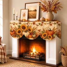 Autumn Harvest Pumpkin Maple Leaf Fireplace Scarf, Sunflower, Fruit Basket & Candle Lantern Patterns Available, Vintage Farmhouse Style Warm Beige Background With Wheat Ear Berry Print, Suitable For Living Room Fireplace Mantel, Entryway Cabinet Decoration & Thanksgiving Family Gathering Decor - Multicolor - View 5