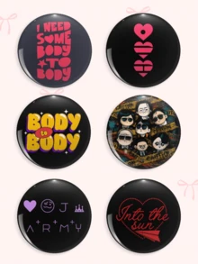 1pc/6pcs 4.4cm/1.73inch ARIRANG Song Lyrics, Cartoon Character Portrait & Heart Symbol Pattern Pin Badge, Clothing Bag Backpack Decoration, Perfect Gift For ARMY Fans - Multicolor - View 8