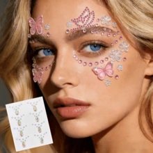 Butterfly & Flower Face Rhinestone Stickers, Self-Adhesive Facial Gems For Eyes, Forehead, Cheeks And Body Decoration; Suitable For Festivals, Parties, EDM Events, Concerts, Halloween, Carnival, Weddings, Bridal Makeup, Cosplay, Daily Looks. Includes Silver/Pink/Iridescent Butterfly, Flower And Rhinestone Styles, Removable Body Glitter, Suitable For Women, Girls, Teens, Makeup Artists; Lightweight Texture, Easy Application And Removal, Multi-Functional Face And Body Decor - Multicolor - View 11