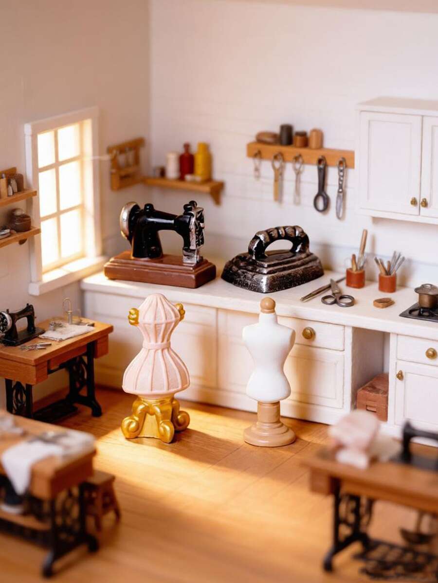 8/4/1pc Mini Vintage Sewing Tool Creative Resin Ornament, Classic Model Accessory; Resin Craft Decoration, Dollhouse Landscape Decor, Small Desktop Ornament - A - View 1