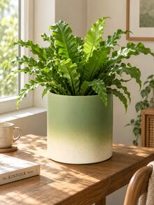 1pc Gradient Green Cylindrical Flower Pot, Nordic Style Desktop Vase For Green Plants And Potted Plants. - A - View 2