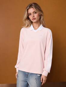 Adidas Clover Soft Velvet Long Sleeve Polo Shirt For Men And Women - Baby Pink - View 4