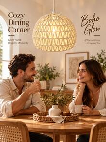 Kap Lampu Gantung Rotan Anyam Gaya Bohemian, Kap Lampu Gantung Tenun Tangan dengan Efek Cahaya Hangat, Dekorasi Rustic untuk Kamar Tidur, Ruang Tamu, Ruang Makan, Kafe dan Rumah, Aksesori Pencahayaan Farmhouse Bohemian - A - View 10