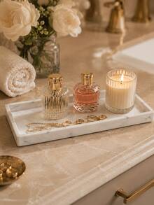 1pc White Rectangular Vanity Tray, Elegant Bathroom Countertop Storage Tray, Suitable For Fragrance, Skincare, Jewelry, Candles And Reed Diffusers, Decorative Storage Tray, Suitable For Vanity, Bedroom, Sink, Coffee Table And Home Decor, Housewarming Gift For Women - Multicolor - View 2