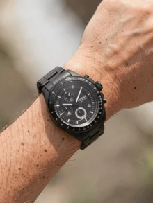 Fossil ساعة كرونوغراف رجالية من فوسيل - فولاذ مقاوم للصدأ مطلي بأيونات سوداء، إطار تاكيمتر، 3 عقارب مع تاريخ، مقاومة للماء حتى 10 ضغط جوي، تصميم صناعي جريء - الأسود - مشاهدة 3