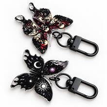 5/2/1PC Halloween Gothic Butterfly Keychain, Skull Moon Sun Printed Butterfly Pendant Key Ring, Punk Dark Style Bag Charm For Backpack Purse Keys - Black - View 5