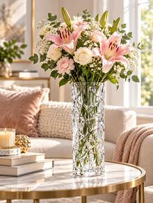 1pc Thickened Transparent Glass Vase For Lucky Bamboo, Rose, Lily, Dried Flowers, Large Size Living Room Nordic Style Flower Arrangement Decor - Glass Vase - View 4