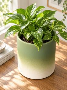 1pc Gradient Green Cylindrical Flower Pot, Nordic Style Desktop Vase For Green Plants And Potted Plants. - A - View 4