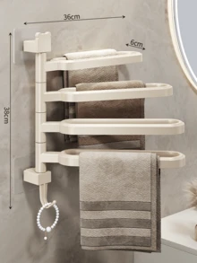 1pc No-Drill Rotating Multi-Bar Towel Rack, Bathroom Towel Holder, Bathroom Storage Rack, Bathroom Towel Rack - Multicolor - View 15