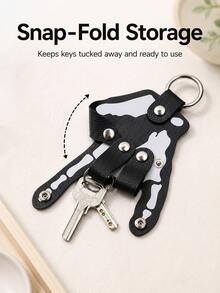 Skeleton Hand Keychain, 1pc PU Leather Key Organizer Bag, Palm Shaped Key Fob With Snap Button, Foldable Key Ring Key Holder, Gothic Skeleton Finger Keychain, Halloween Bag Charm, Suitable For Wallet Backpack, Car House Keys, Unisex Gift - A - View 8