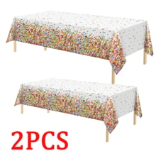 2pcs Colorful Candy Disposable PE Tablecloth, 54*108inch Rectangular Colored Paper Tablecloth, Suitable For Birthday Wedding Party Ice Cream Theme Party Supplies - Rainbow Candy - View 7