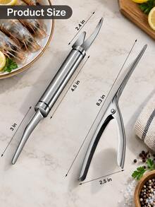 1/2pcs Stainless Steel Shrimp Peeling & Deveining Tool, Shrimp Peeling & Cleaning Utensil, Seafood Processing & Kitchen Use - Multicolor - View 6