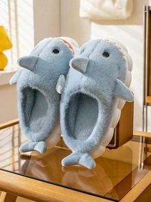 Women's Blue Home Slippers, Cute Lightweight Non-Slip Closed Toe Design, Shark Pattern Comfortable Footwear, Suitable For Daily Wear - Sky Blue - View 3