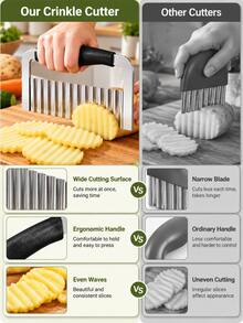 1 Stainless Steel Wavy Slicer, Wavy Vegetable Slicer With Handle, Potato And French Fry Slicer, Suitable For Slicing Potatoes, Carrots, Cucumbers And Other Vegetables. - Multicolor - View 4