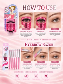 Makeup Grooming Set:1Pc Eyelash Curler +5Pcs Original Japan KAI , Stainless Steel Brow & Lash Beauty Tool Kit For Women Daily Makeup Grooming - Pink - View 2