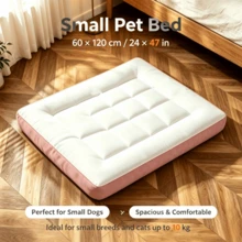 1pc White Pink Trim Quilted Pet Bed, Minimalist Polyester Rectangular Mat, Thick Stitched Padded Soft Cushion, Soft Support Sleeping Pad, Suitable For Indoor Bedroom Floor, All-Season Dog Cat Pet Supplies - Pink - View 5