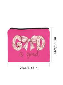 Cosmetic Bag, God Is Good Coquette Bow Floral Print Makeup Pouch, Canvas Zipper Toiletry Bag, Portable Travel Storage Pouch, Women Gift For Holiday Party Daily Use - Multicolor - View 10