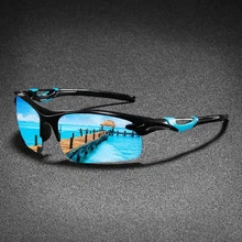 FIYLROG 1Pc Half Frame Polarized Sports Fashion Glasses Black Mirror Revo Lens Cyan Non-Slip Rubber Temples Windproof Shades For Cycling Fishing Driving Running - Multicolor - View 3