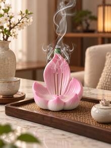 1件裝粉色樹脂蓮花香爐，花朵造型香座，居家裝飾、冥想與瑜伽適用 - 彩色 - 查看 10