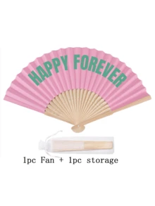 1Set Personalized Coloured Fans With Retro Curved Font: With Storage Bag,Add Any Text, Name, Or Quote,Suitable For Weddings, Tea Parties, Bridesmaid - Multicolor - View 12