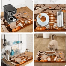 1pc Dish Drying Mat, Coffee Machine Mat, Autumn Pastoral Style Tableware Drying Mat, Dining Table Kitchen Countertop Protector Pad, Maple Leaf & Pumpkin Theme Suitable For Thanksgiving Autumn Atmosphere Decoration, Multi-Purpose Drying Mat, Home Gift, Desktop Decor - XYLSD-1114 - View 11